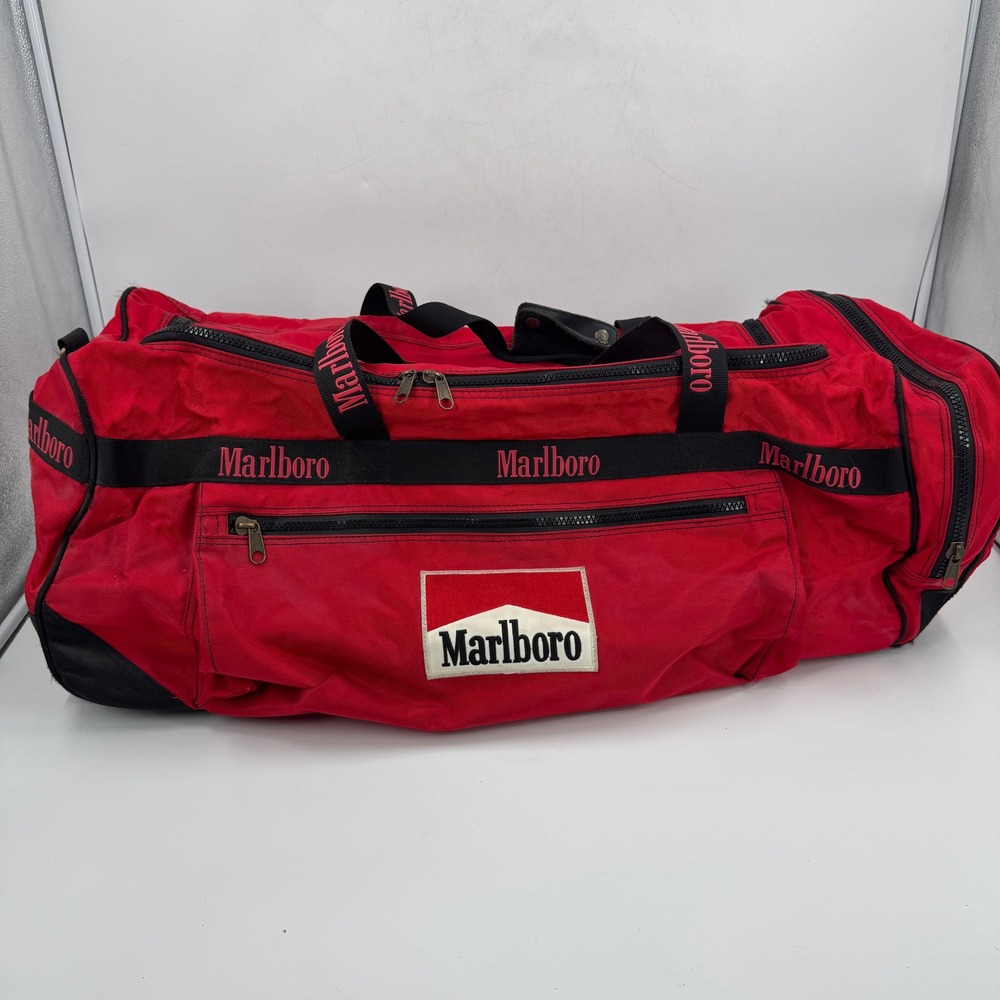 Vintage Marlboro Adventure Team Red‎ Rolling Duffel Bag Large Travel 30 Inch
